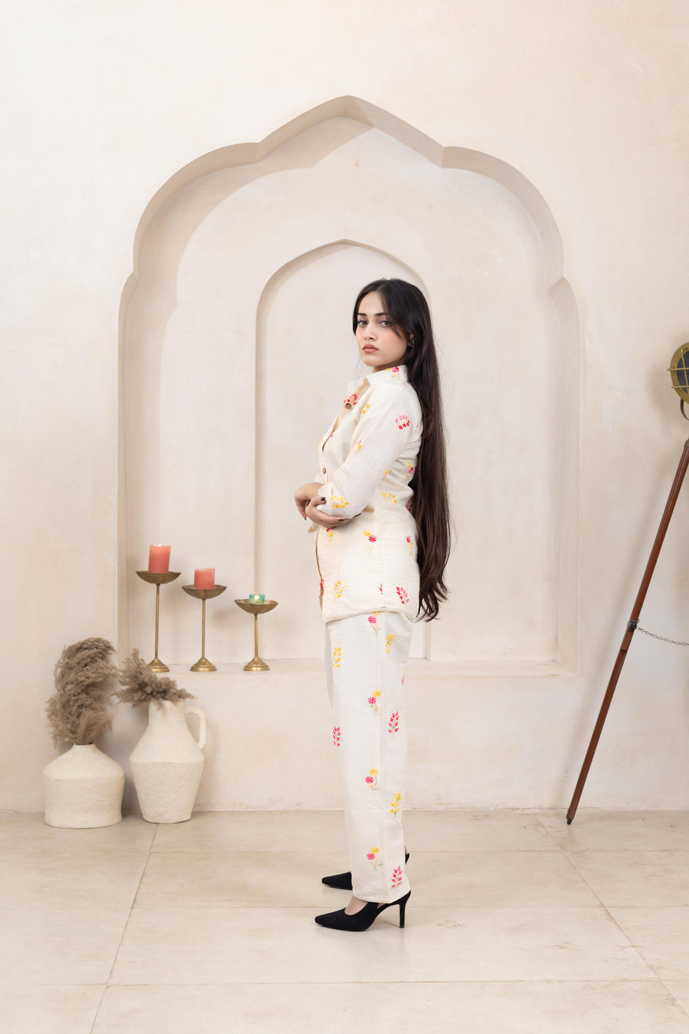 Khadi Cotton Embroidery Co-Ord Set - Artyaah