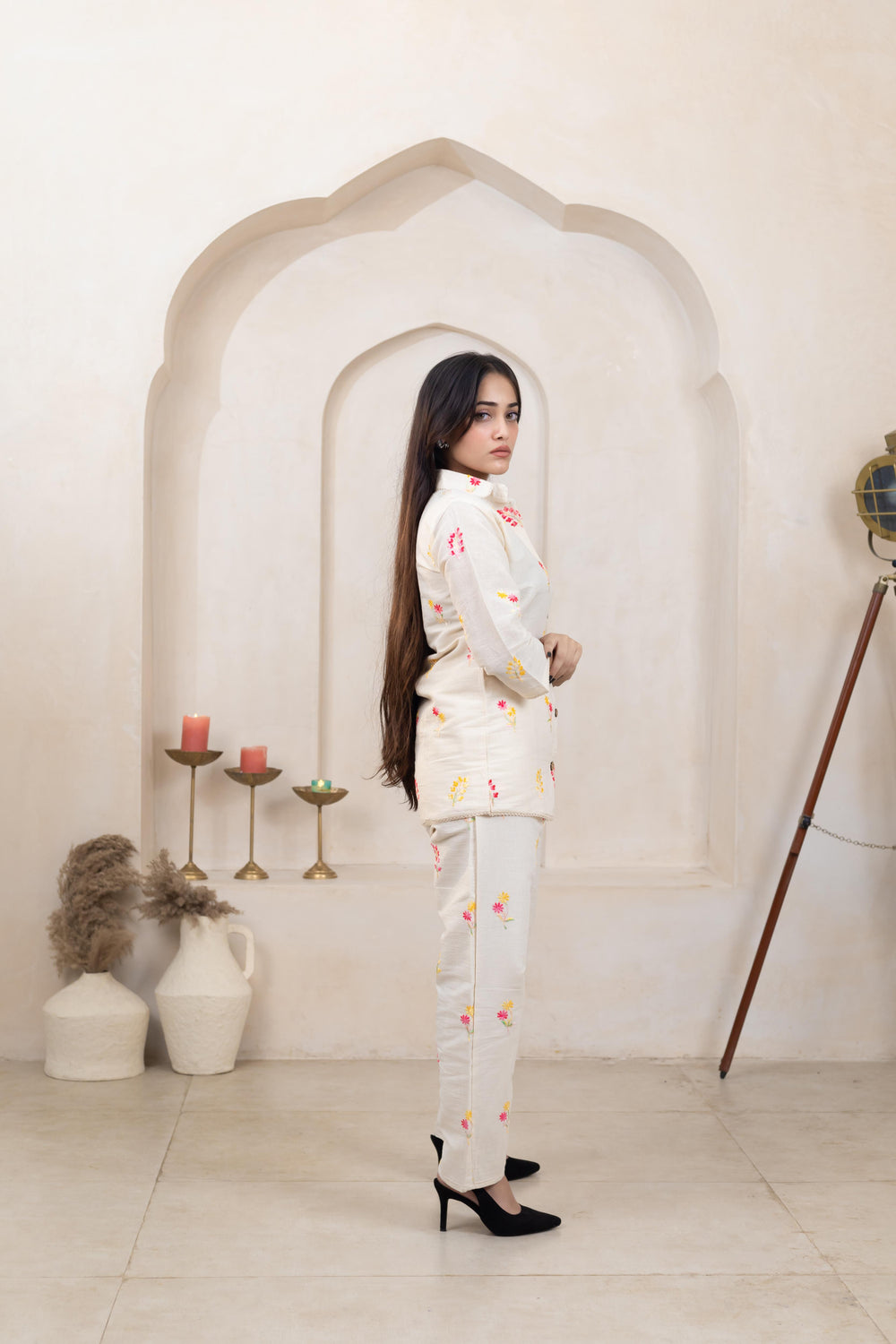 Khadi Cotton Embroidery Co-Ord Set - Artyaah