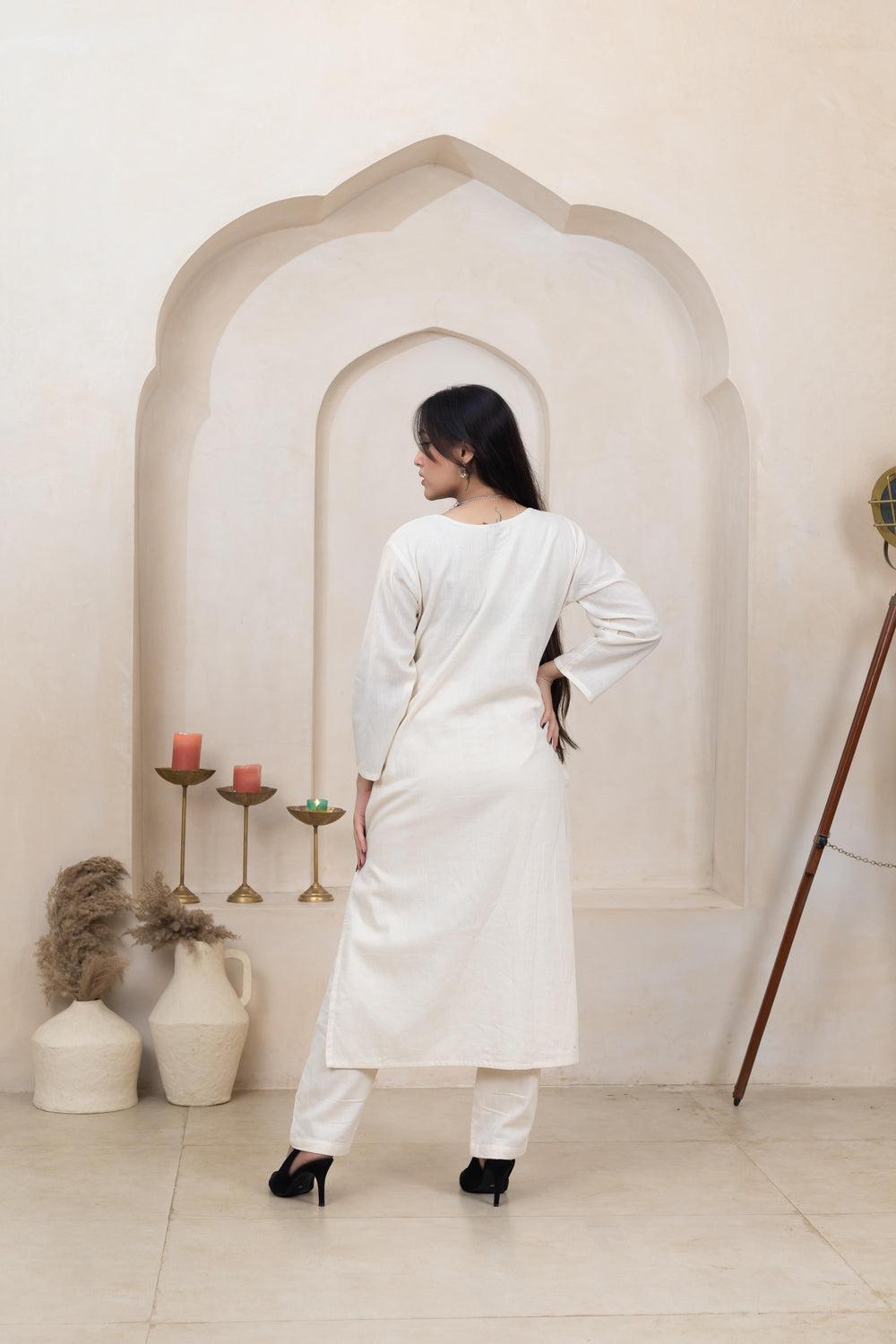 Classic Beige Kurti Pant Set - Artyaah
