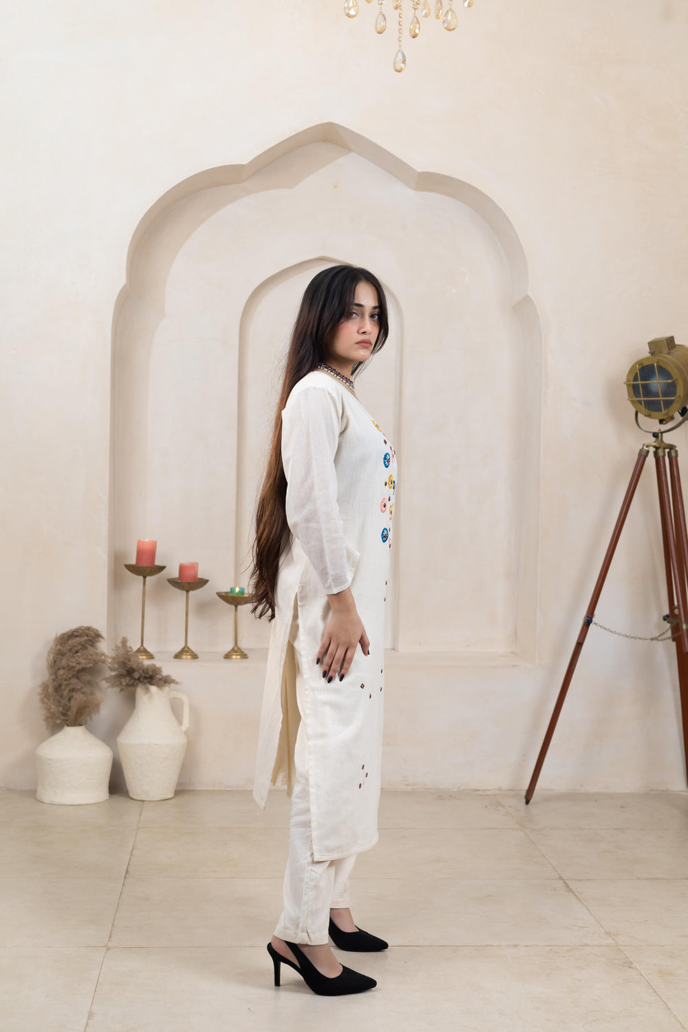 Classic Beige Kurti Pant Set - Artyaah