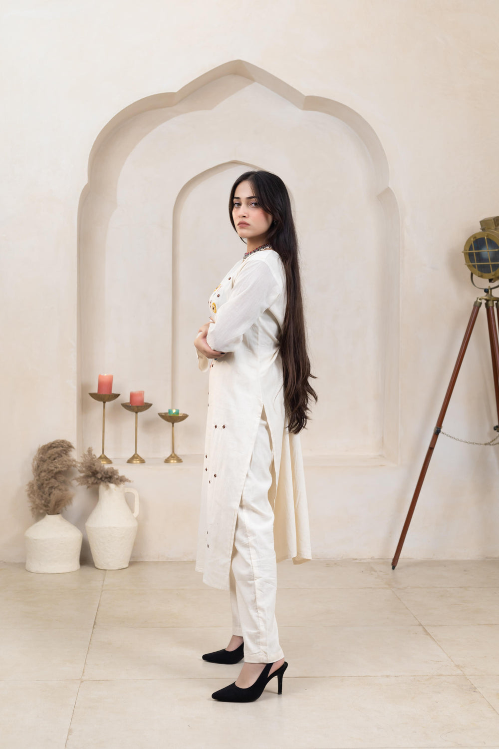 Classic Beige Kurti Pant Set - Artyaah