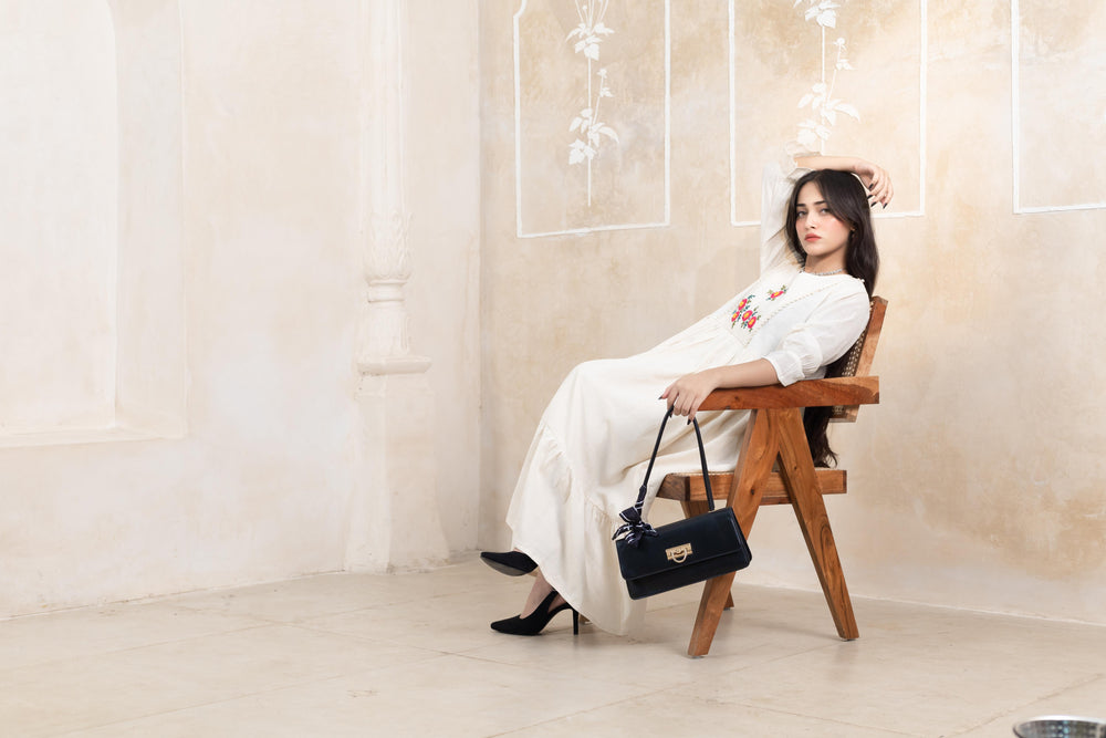 Stylish Beige Long Dress - Artyaah