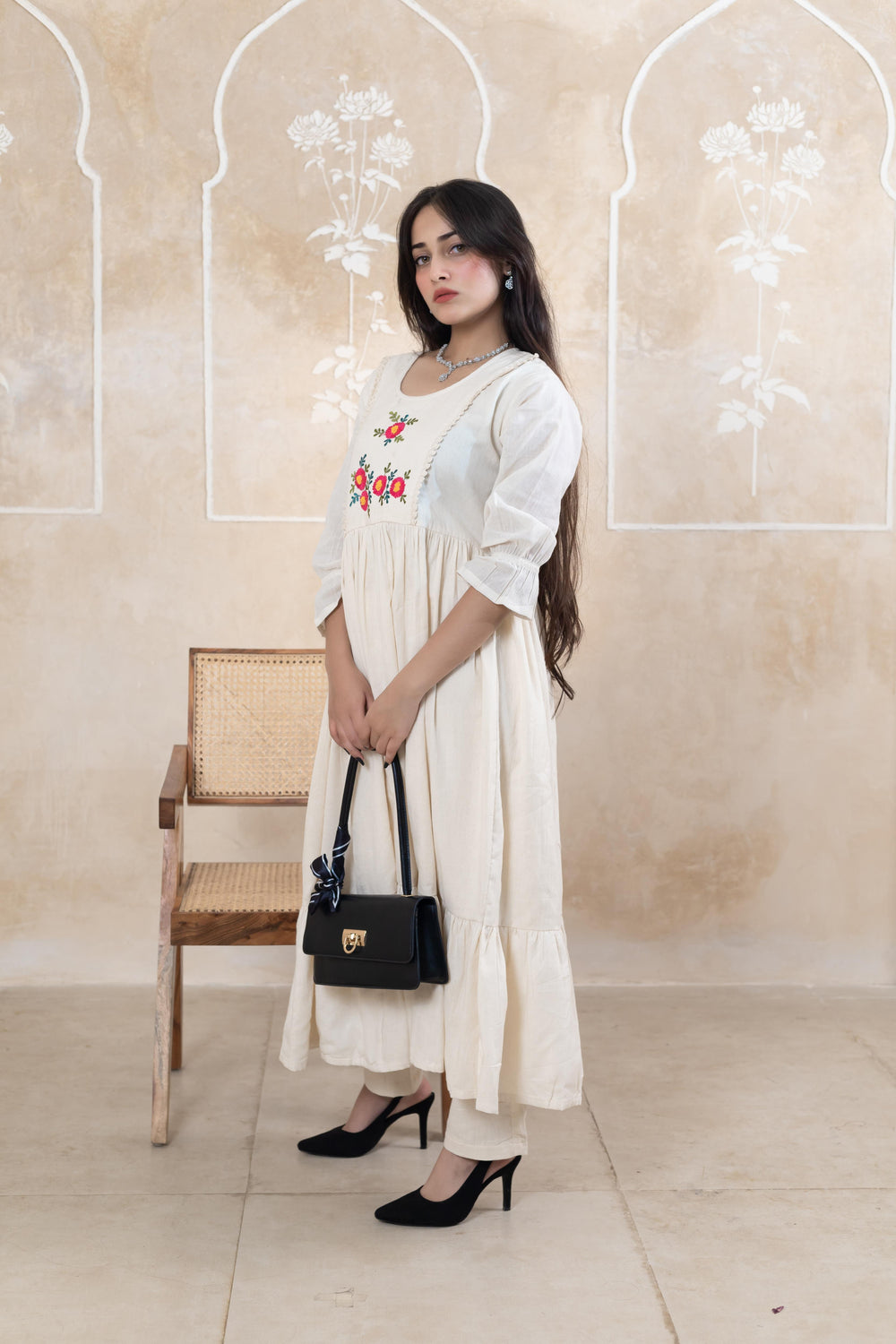 Stylish Beige Long Dress - Artyaah