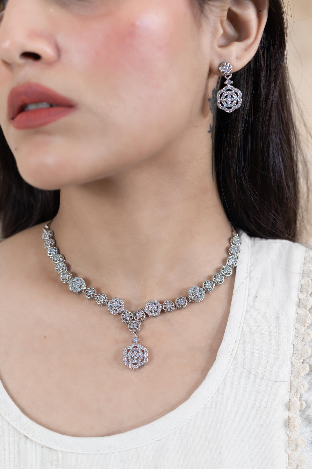 Royal White Charm Necklace Set - Artyaah