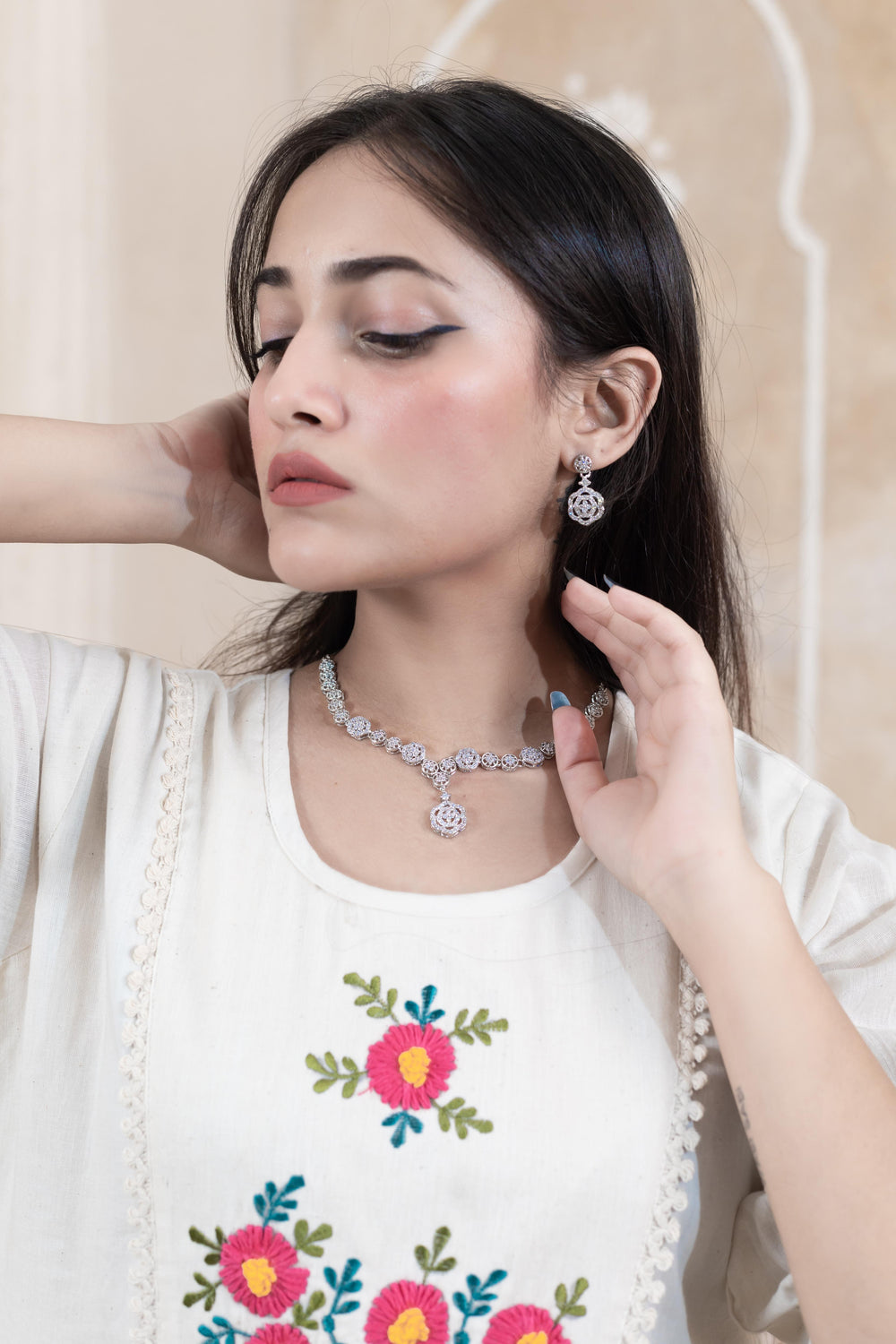 Royal White Charm Necklace Set - Artyaah