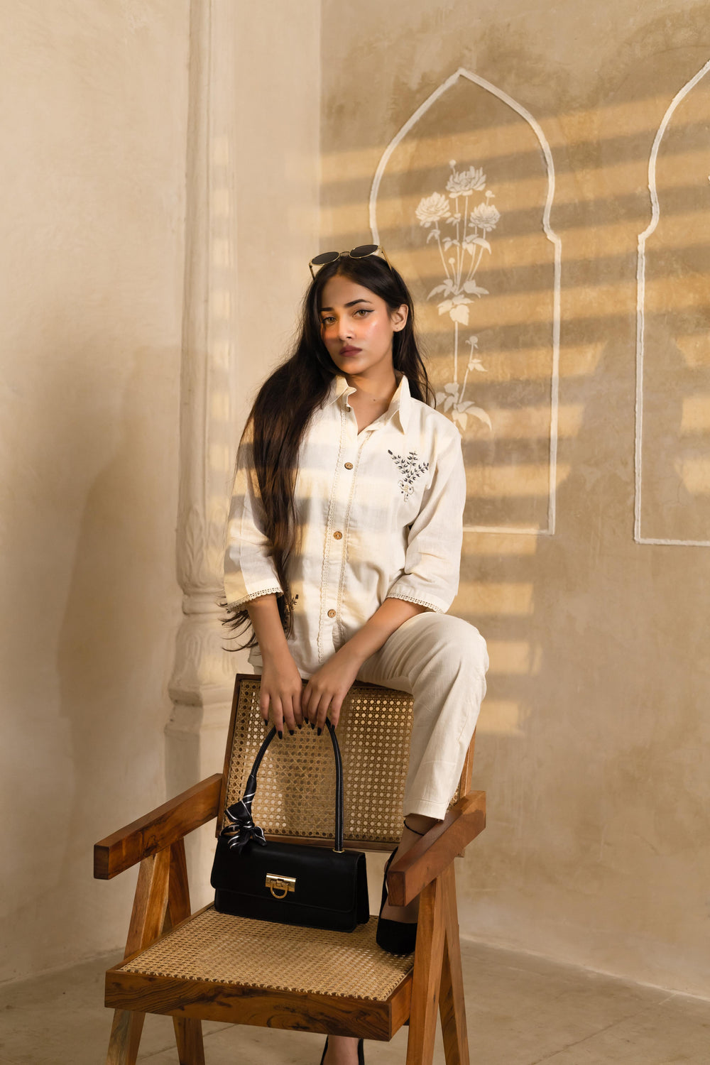 Beige Charm Hand Embroidered Shirt - Artyaah