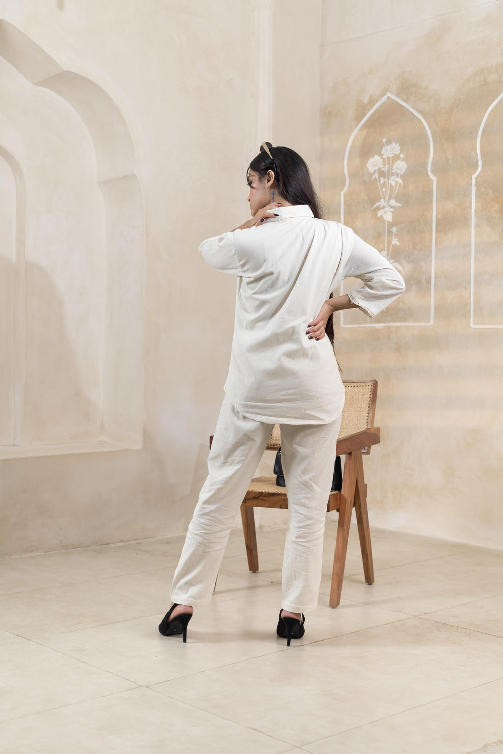 Beige Charm Hand Embroidered Shirt - Artyaah