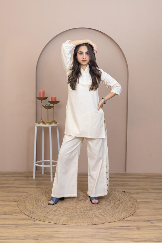 Hand Embroidered Beige Kurti - Artyaah