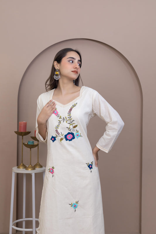 Beige Whisper Kurti - Artyaah