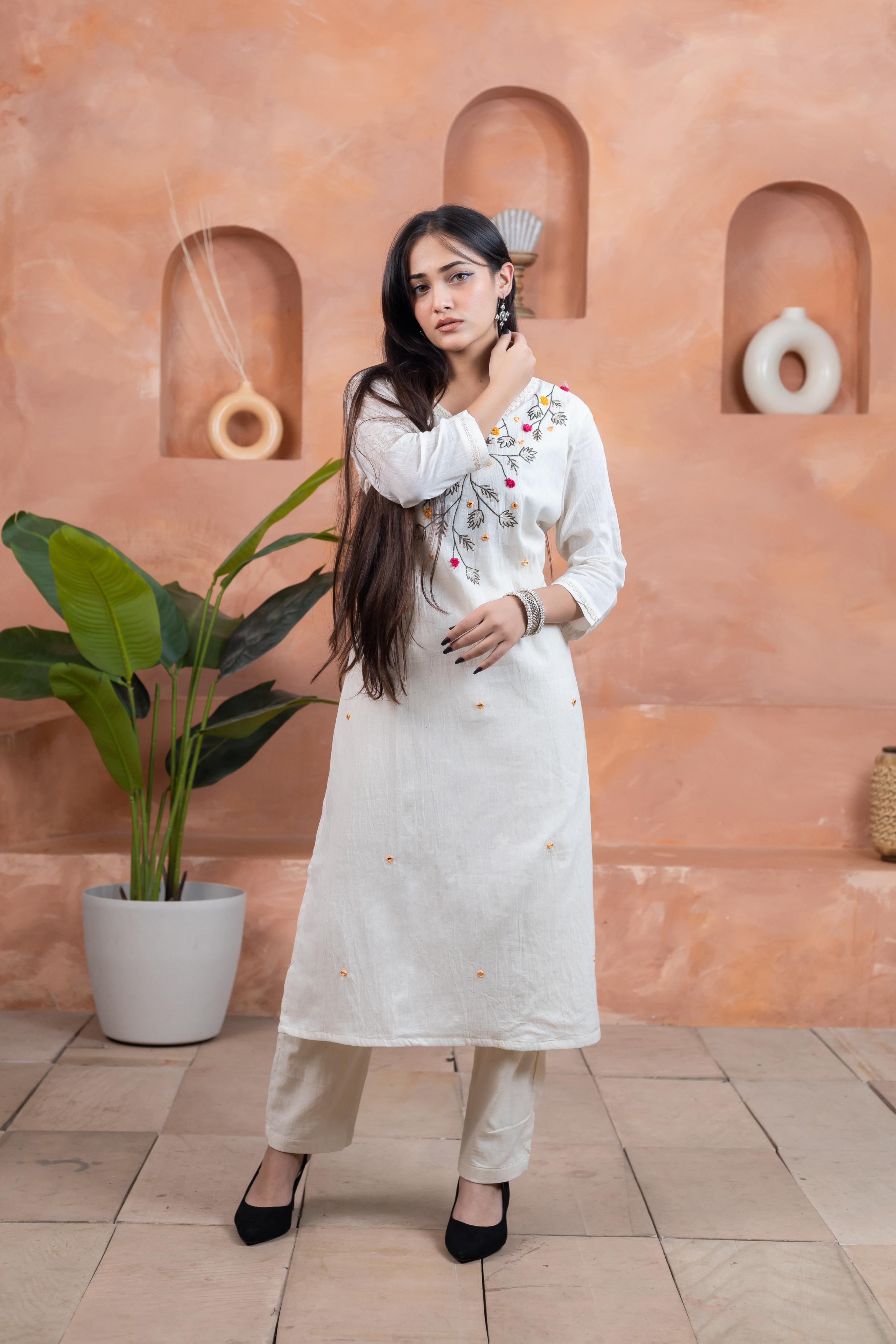 Simple Elegance Beige Kurti - Artyaah