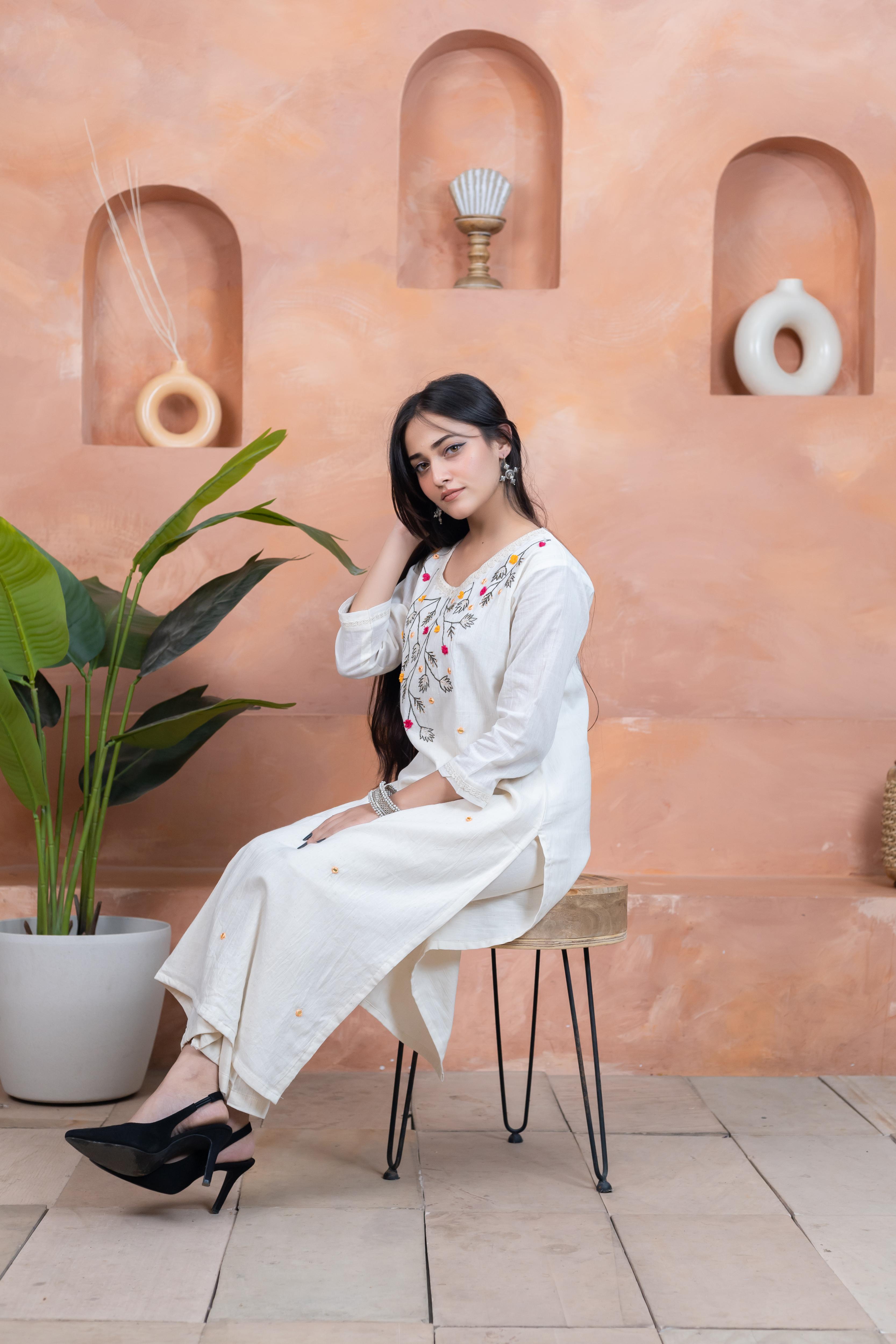 Simple Elegance Beige Kurti - Artyaah