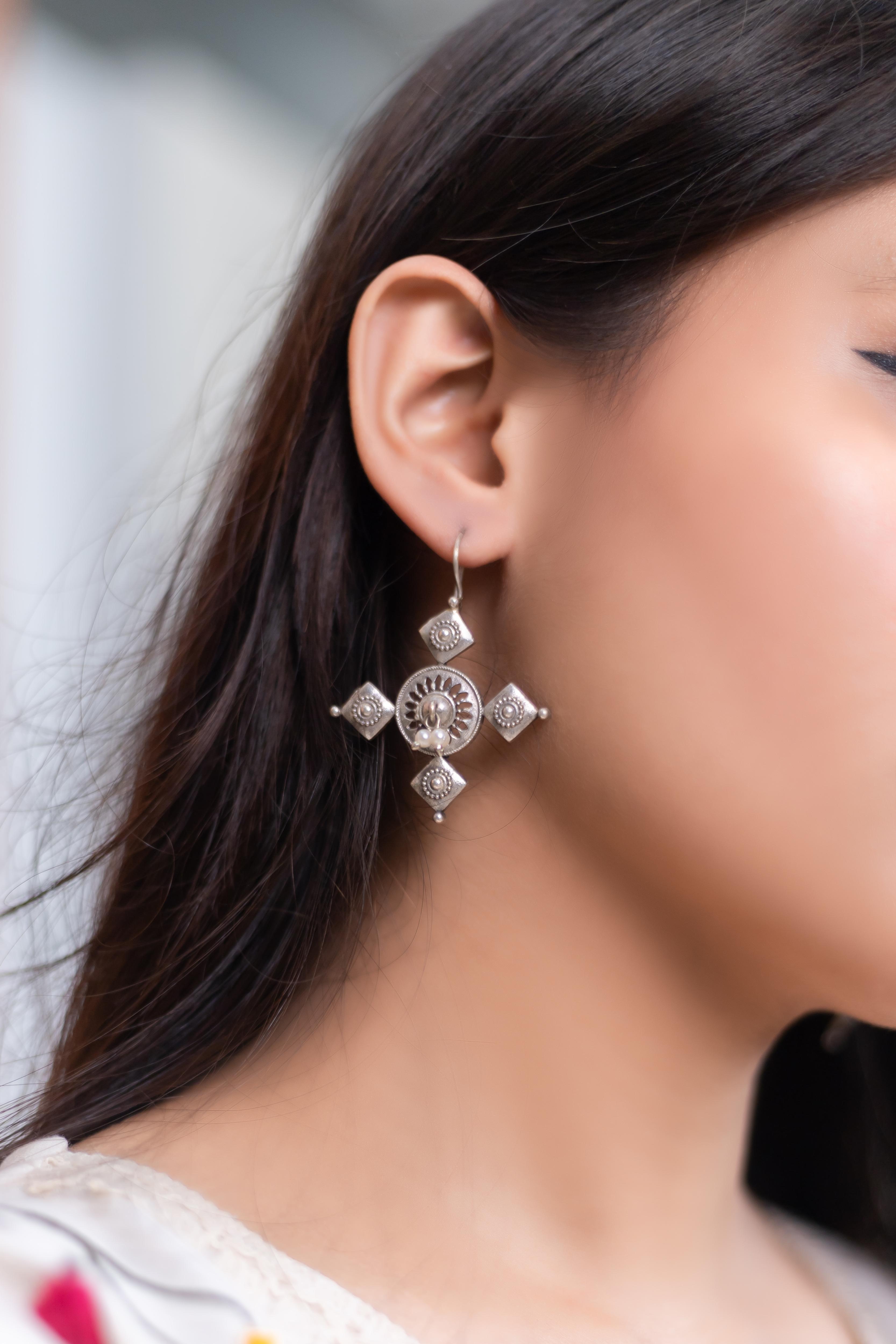 Pure German Silver Shine Earrings - Artyaah