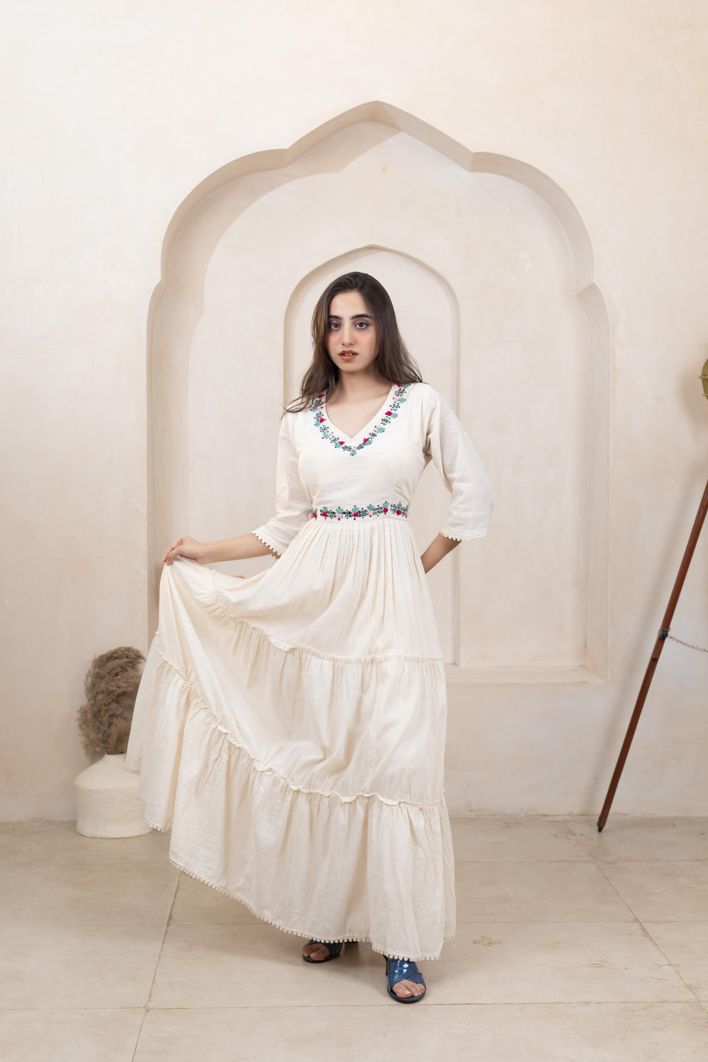 Beige Beauty Khadi Cotton Long Dress - Artyaah