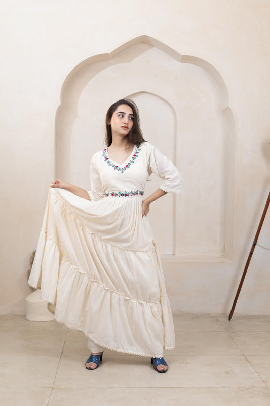 Beige Beauty Khadi Cotton Long Dress - Artyaah
