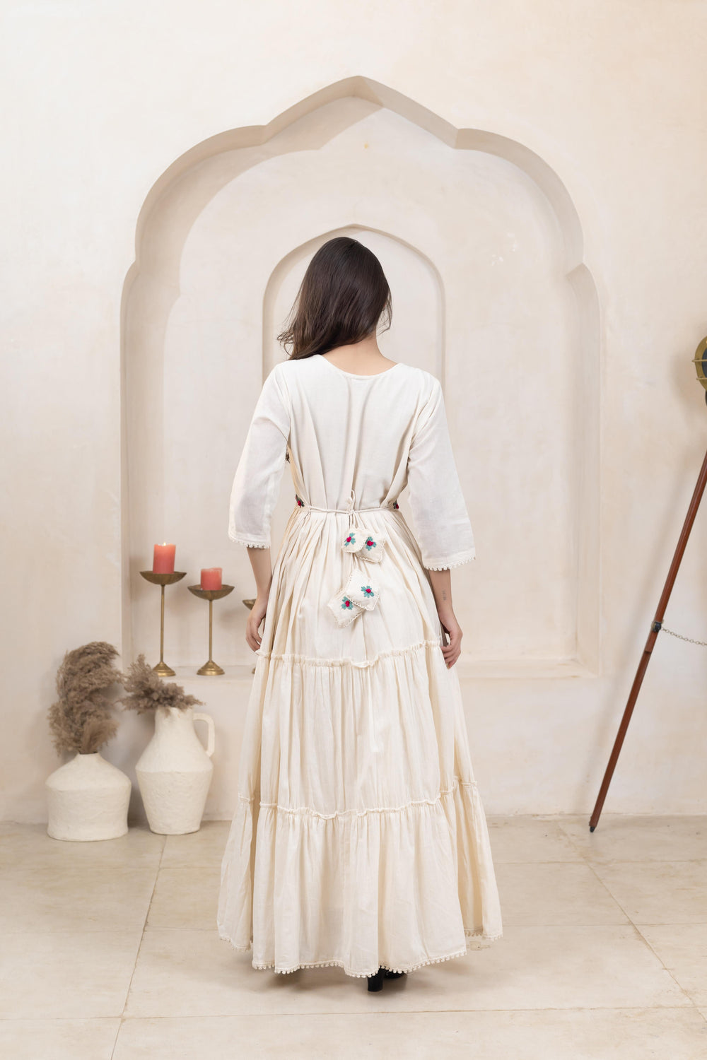Beige Beauty Khadi Cotton Long Dress - Artyaah