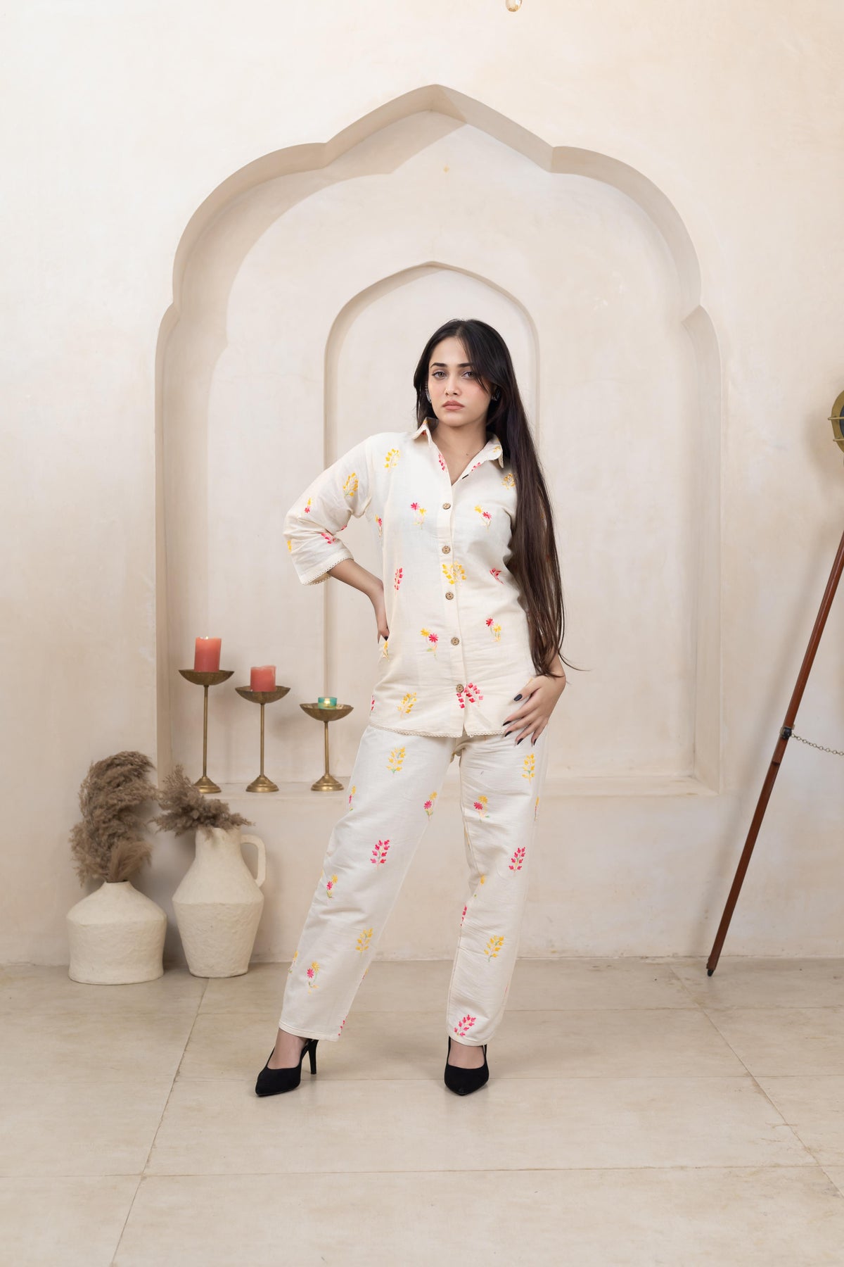 Khadi Cotton Embroidery Co-Ord Set - Artyaah