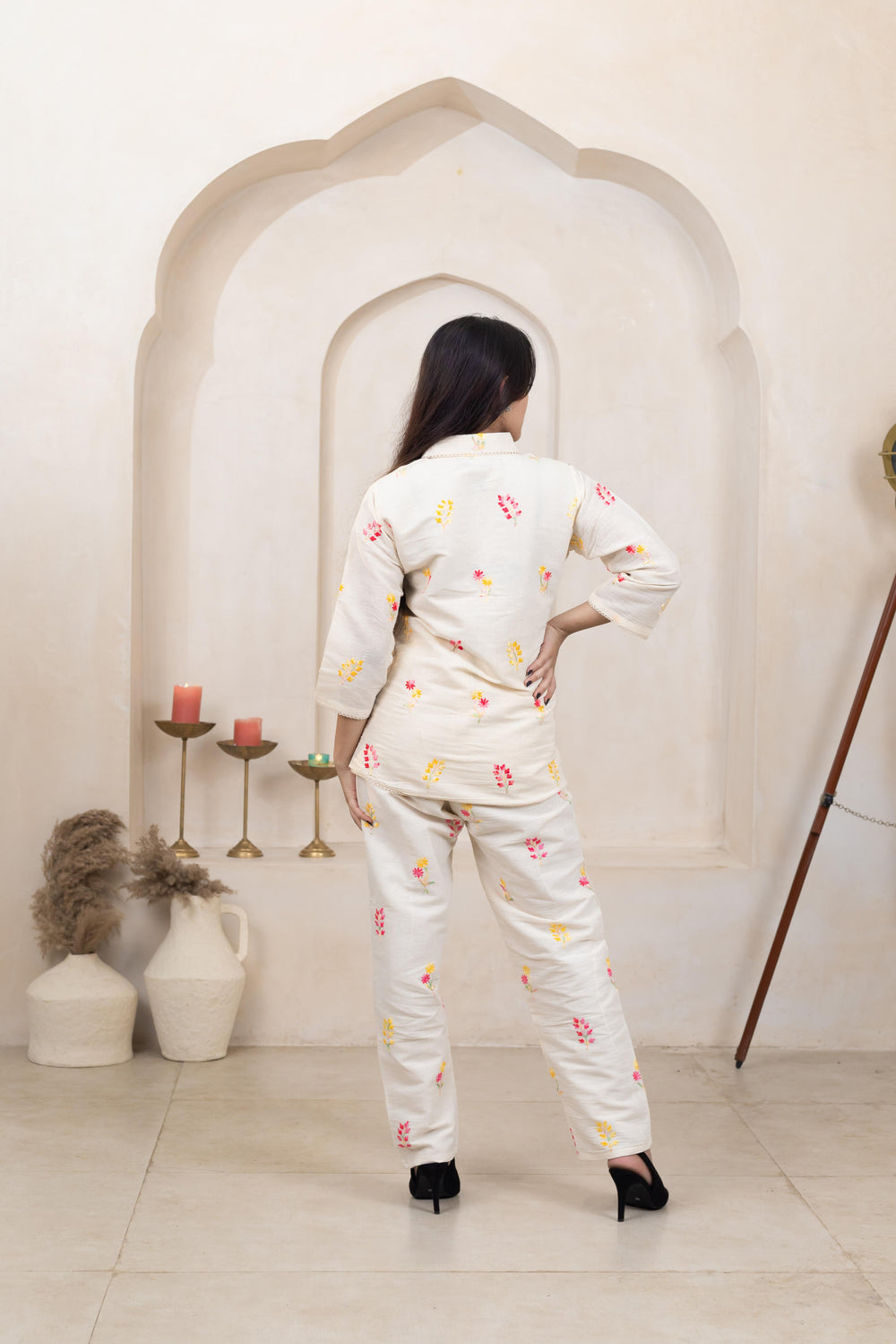 Khadi Cotton Embroidery Co-Ord Set - Artyaah