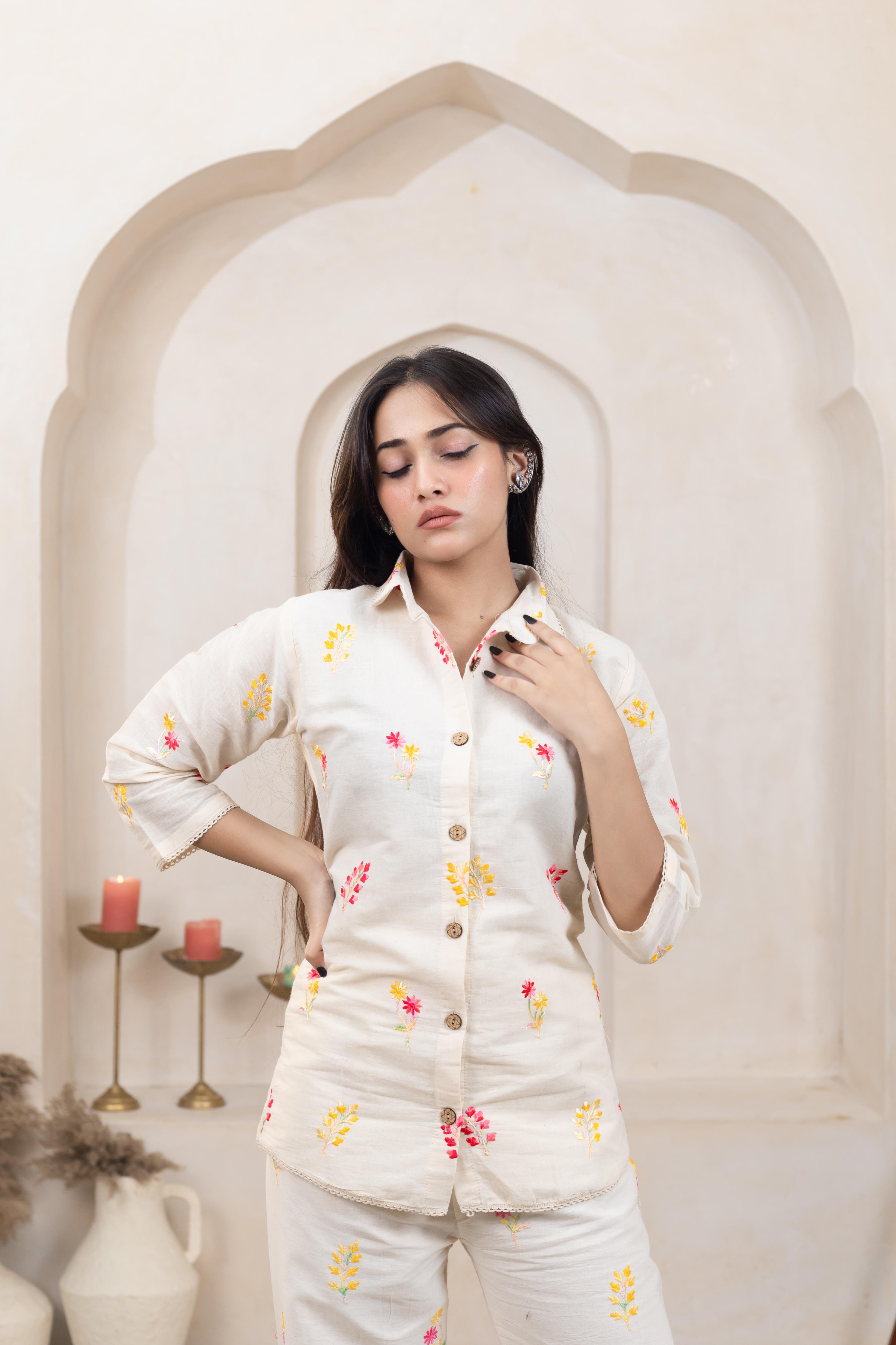 Khadi Cotton Embroidery Co-Ord Set - Artyaah