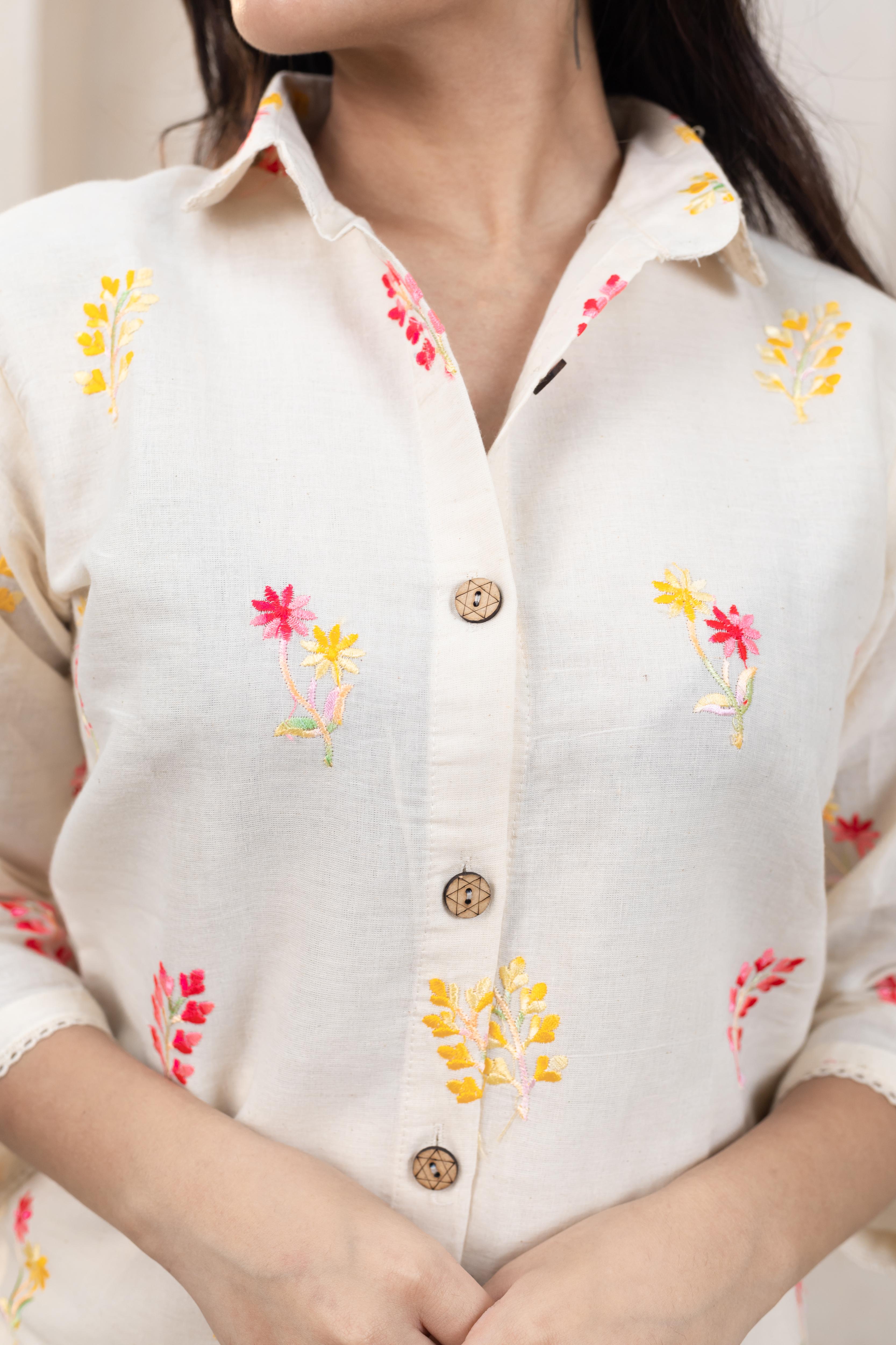 Khadi Cotton Embroidery Co-Ord Set - Artyaah