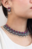 Royal Silver Red Necklace Set - Artyaah
