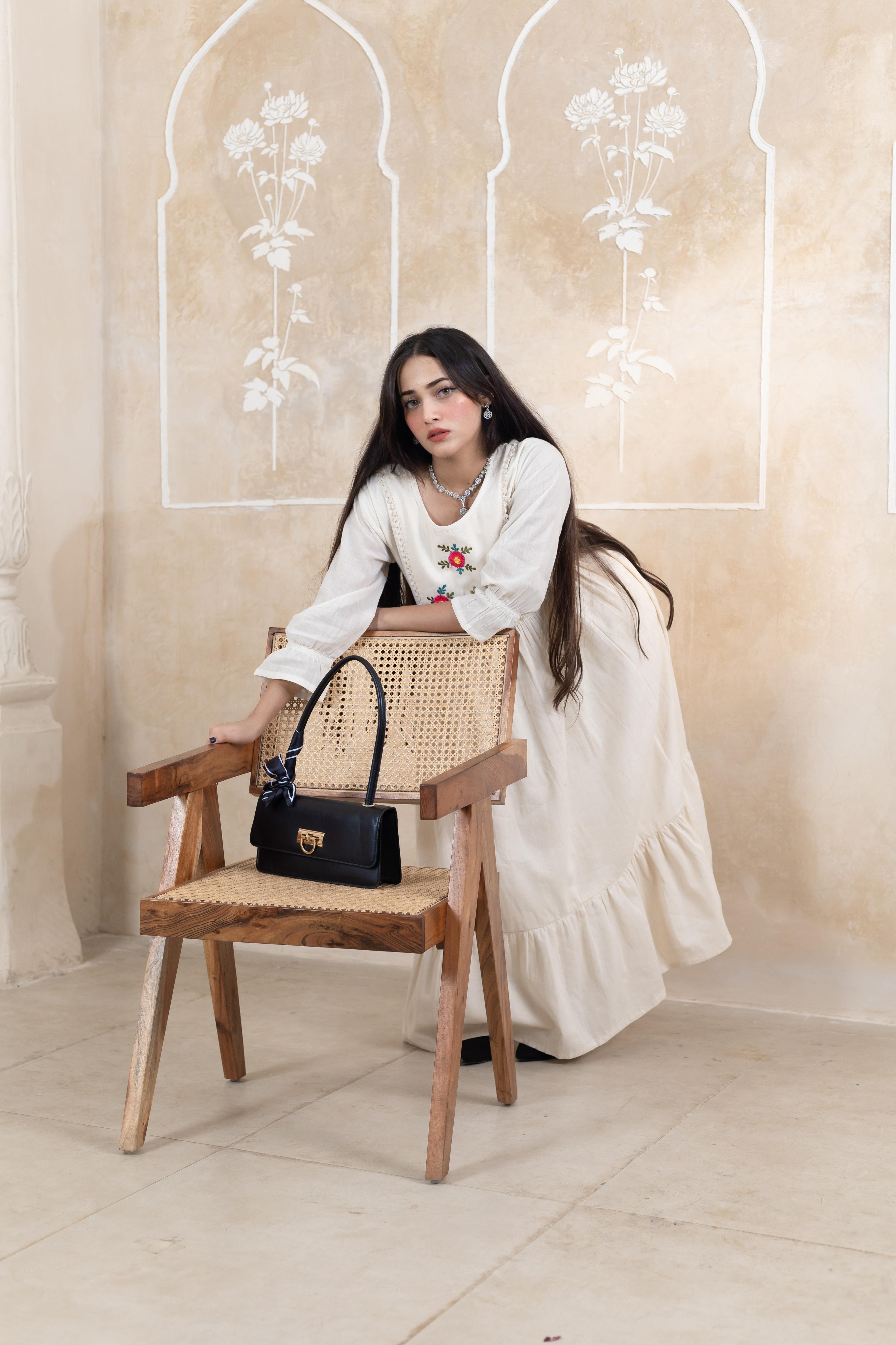 Stylish Beige Long Dress - Artyaah