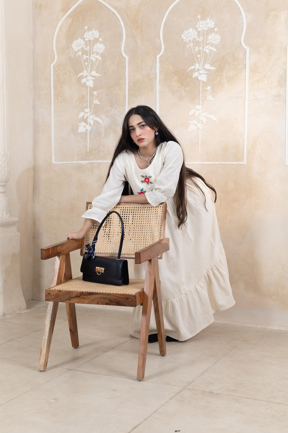 Stylish Beige Long Dress - Artyaah