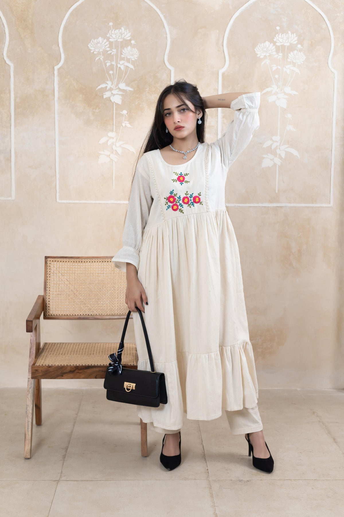 Stylish Beige Long Dress - Artyaah