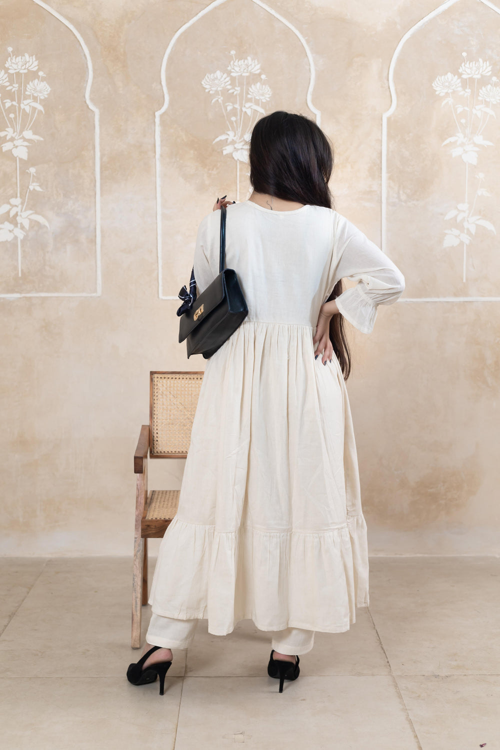 Stylish Beige Long Dress - Artyaah