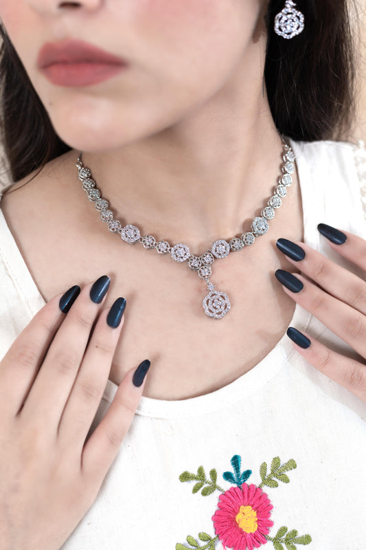 Royal White Charm Necklace Set - Artyaah