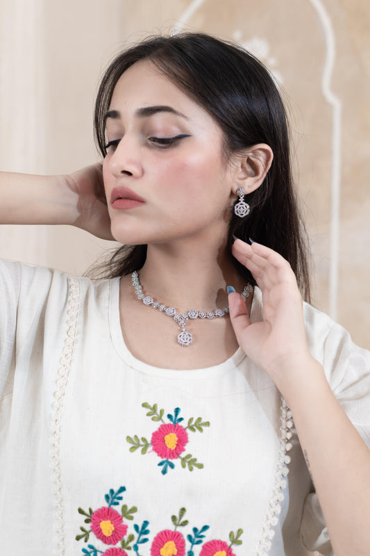 Royal White Charm Necklace Set - Artyaah