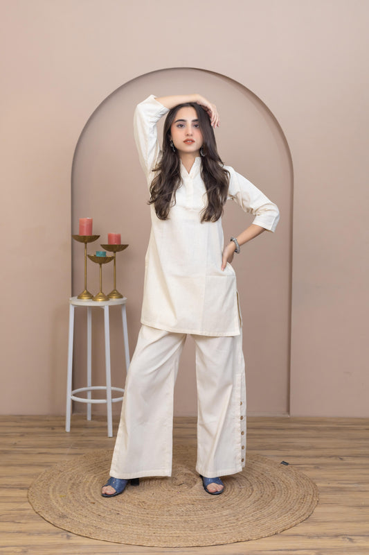 Hand Embroidered Beige Kurti - Artyaah