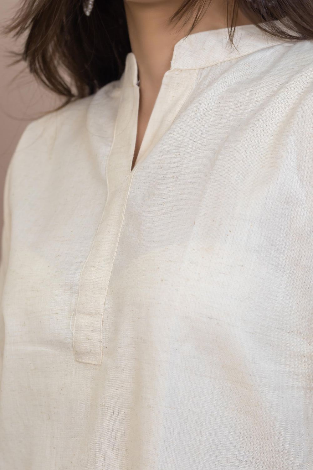 Hand Embroidered Beige Kurti - Artyaah