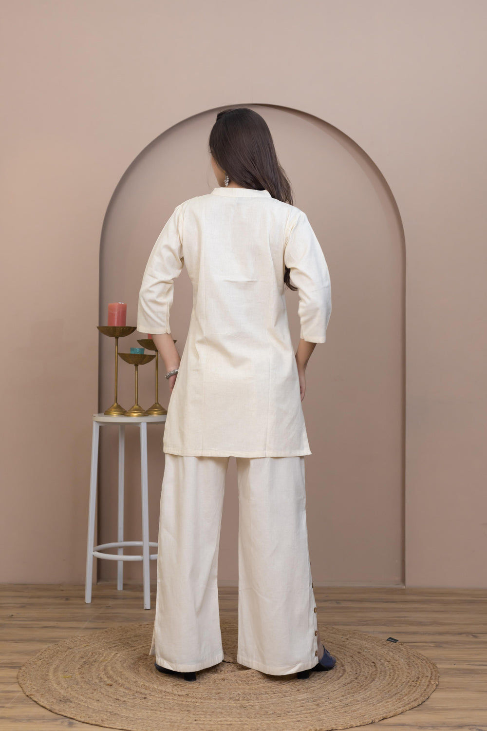 Hand Embroidered Beige Kurti - Artyaah