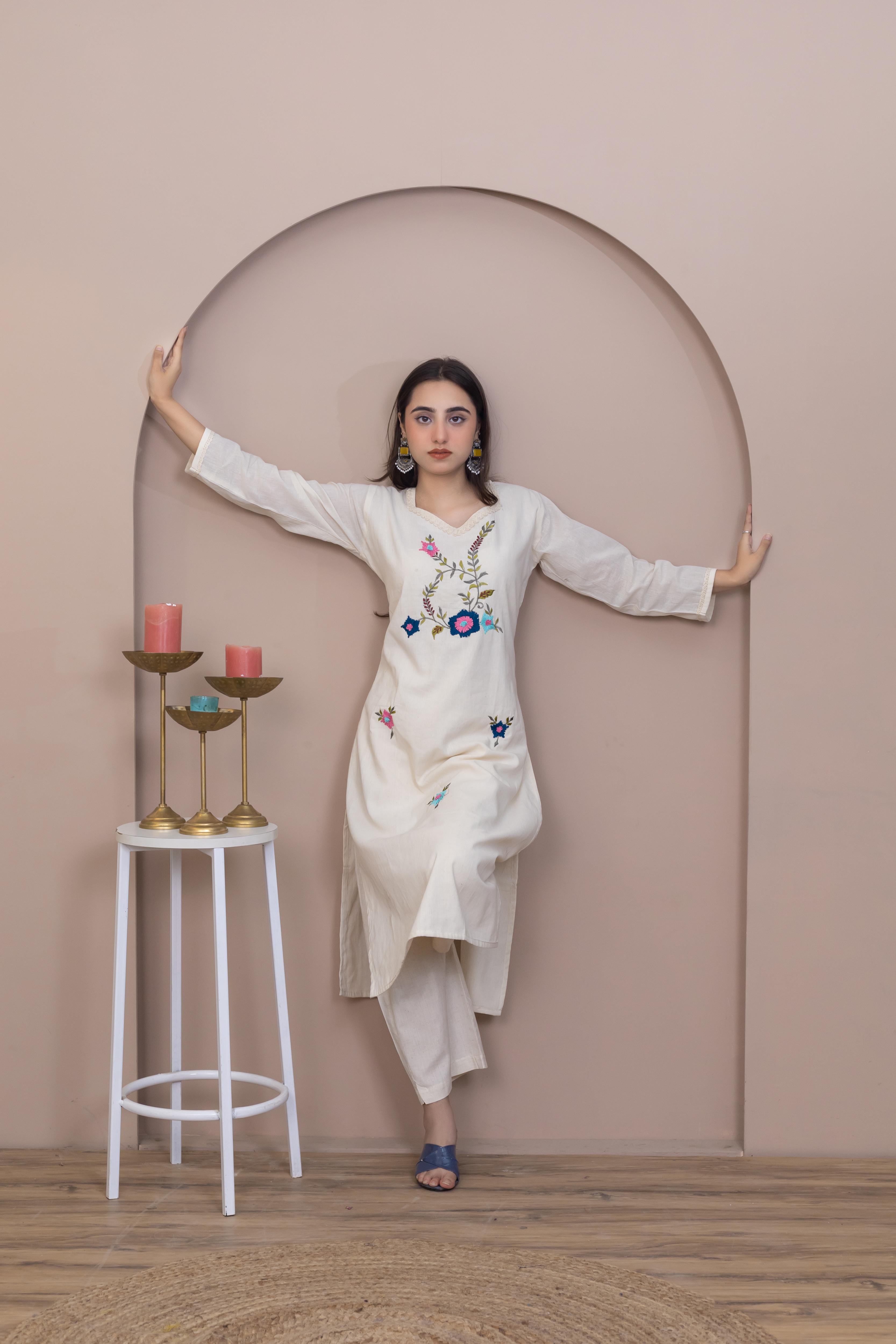 Beige Whisper Kurti - Artyaah