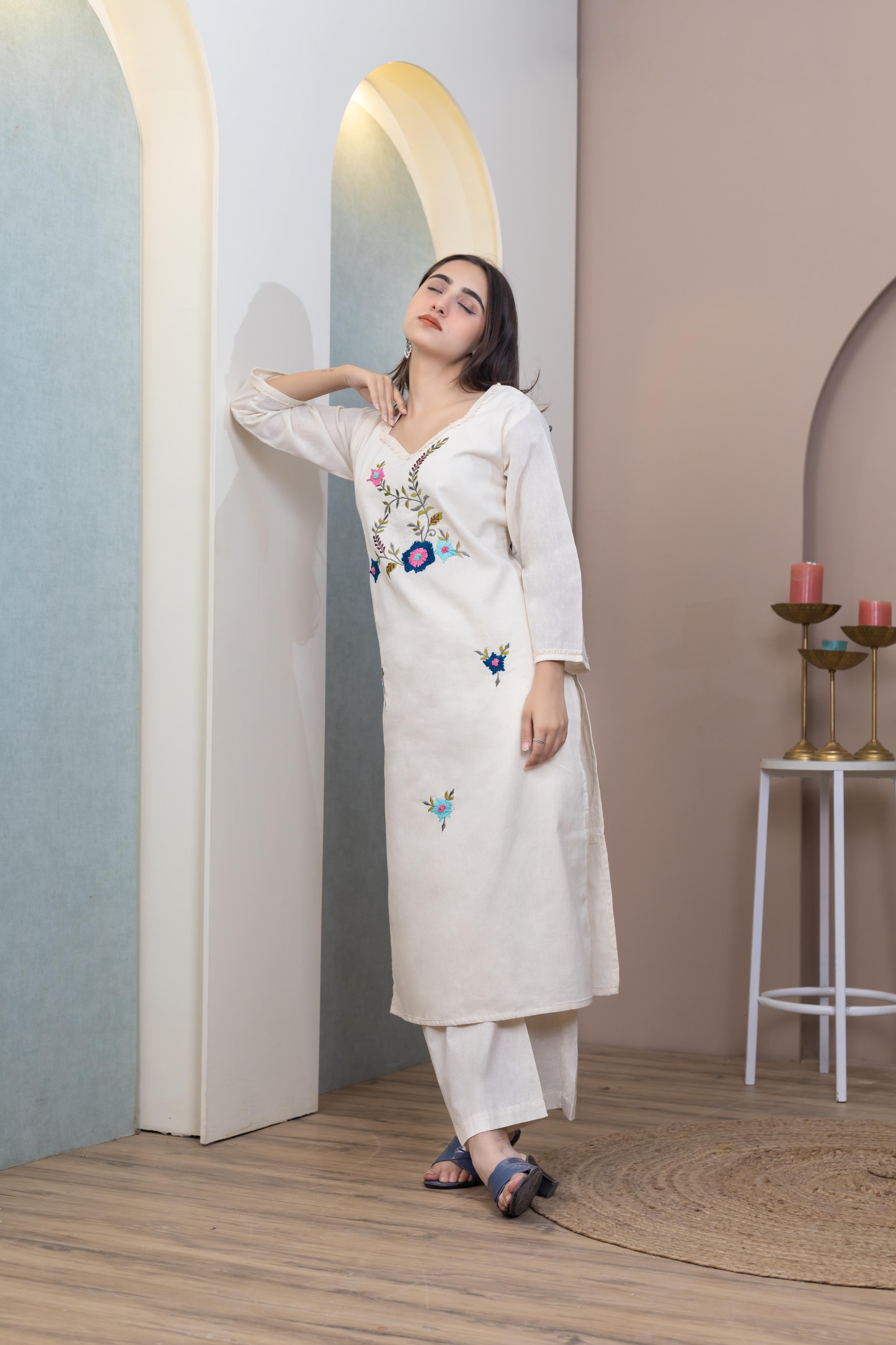 Beige Whisper Kurti - Artyaah